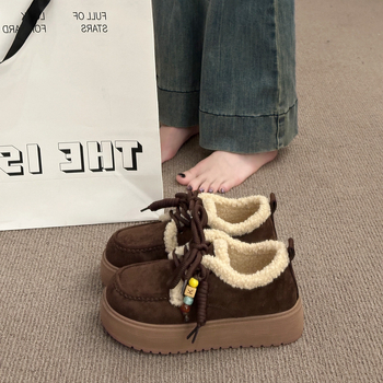 Loafers din piele pentru femei, căptușiți cu fleece, pentru iarnă, talie joasă, vârf rotund, toc de 3-5 cm