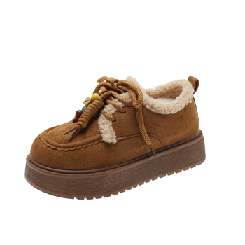 Loafers din piele pentru femei, căptușiți cu fleece, pentru iarnă, talie joasă, vârf rotund, toc de 3-5 cm