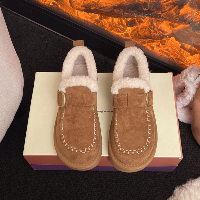 Ženske nubuk kožne loafers s umjetnim kratkim plišom, svakodnevni stil, slip-on, niski potplat 1–3 cm