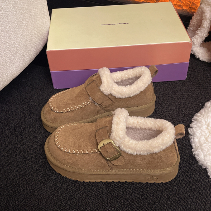 Ženske nubuk kožne loafers s umjetnim kratkim plišom, svakodnevni stil, slip-on, niski potplat 1–3 cm