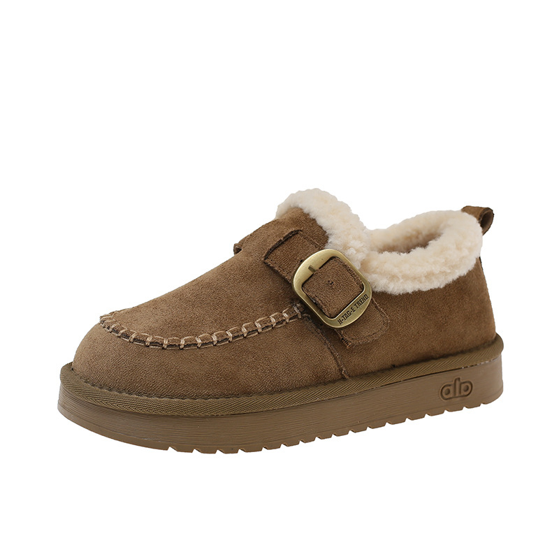 Ženske nubuk kožne loafers s umjetnim kratkim plišom, svakodnevni stil, slip-on, niski potplat 1–3 cm