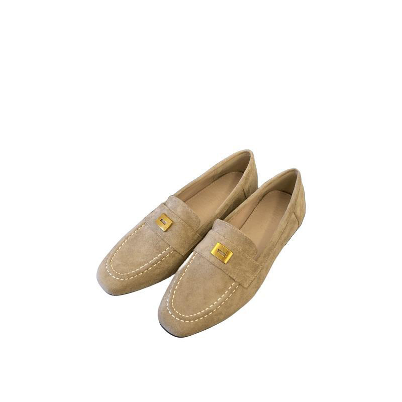 Ženske loafers s kvadratnim vrhom, gornji dio od mikrovlakana, metalna kvadratna kopča, slip-on, niski potplat, PU đon