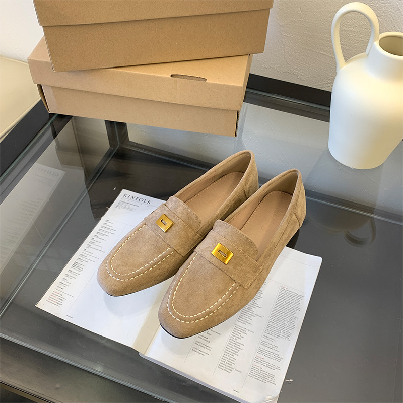 Ženske loafers s kvadratnim vrhom, gornji dio od mikrovlakana, metalna kvadratna kopča, slip-on, niski potplat, PU đon