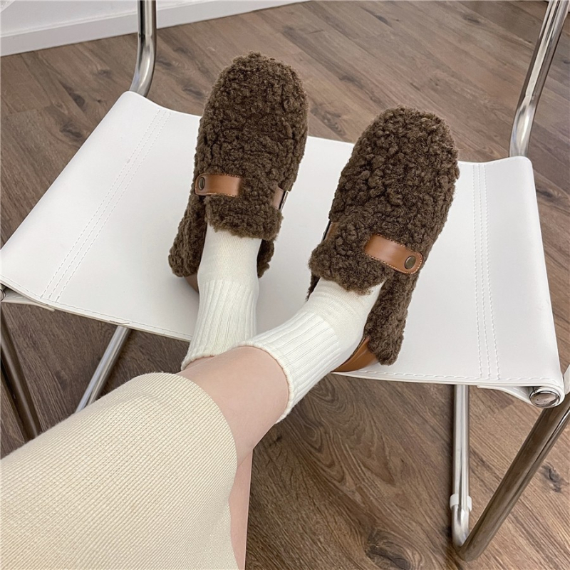 Ženske slip-on cipele od brušenog velura s flis unutranjom, slip-on, niski gornji dio, okrugli vrh, gumeni potplat (jesen/zima 2025)