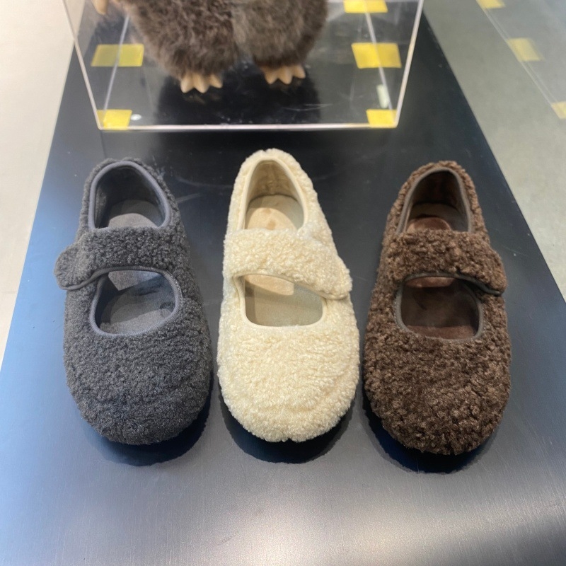Ženske Mary Jane plošne cipele s plišanim gornjim dijelom, Velcro zatvarač, okrugla špička, niski platformni potplat