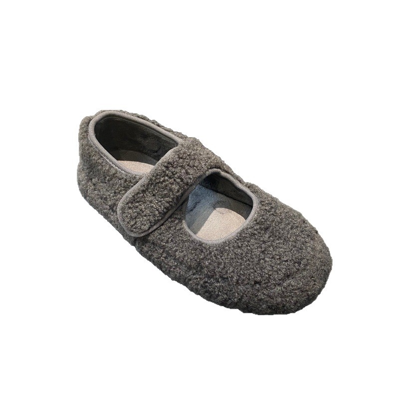 Ženske Mary Jane plošne cipele s plišanim gornjim dijelom, Velcro zatvarač, okrugla špička, niski platformni potplat