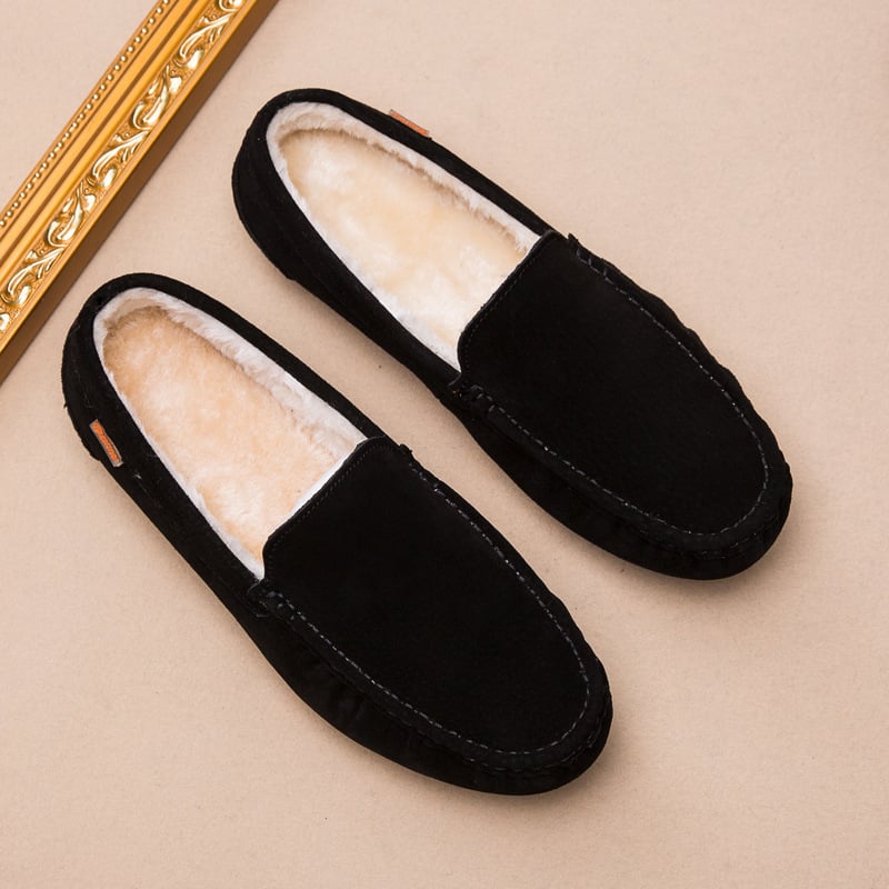 Mužske slip-on kožne loaferice od svinjske kože, mat završna obrada, gumeni potplat, podstava od umjetne vune, kvadratni vrh, ravna peta
