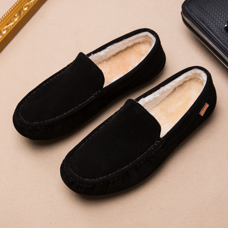 Mužske slip-on kožne loaferice od svinjske kože, mat završna obrada, gumeni potplat, podstava od umjetne vune, kvadratni vrh, ravna peta