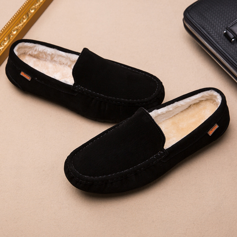 Mužske slip-on kožne loaferice od svinjske kože, mat završna obrada, gumeni potplat, podstava od umjetne vune, kvadratni vrh, ravna peta