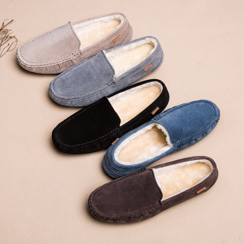 Mužske slip-on kožne loaferice od svinjske kože, mat završna obrada, gumeni potplat, podstava od umjetne vune, kvadratni vrh, ravna peta