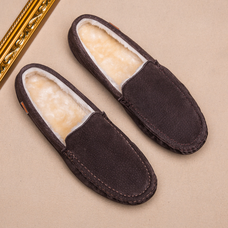Mužske slip-on kožne loaferice od svinjske kože, mat završna obrada, gumeni potplat, podstava od umjetne vune, kvadratni vrh, ravna peta