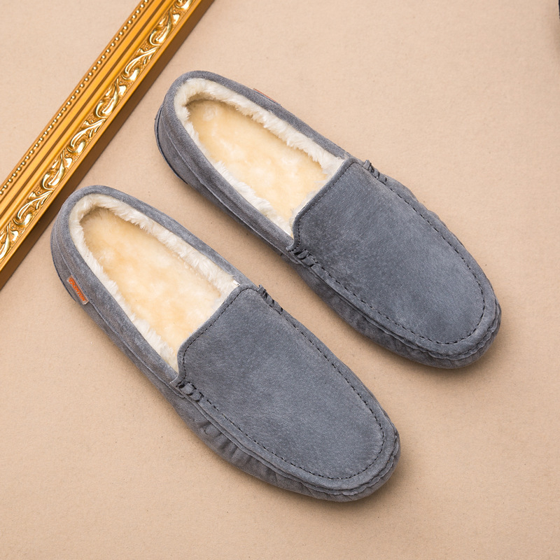 Mužske slip-on kožne loaferice od svinjske kože, mat završna obrada, gumeni potplat, podstava od umjetne vune, kvadratni vrh, ravna peta