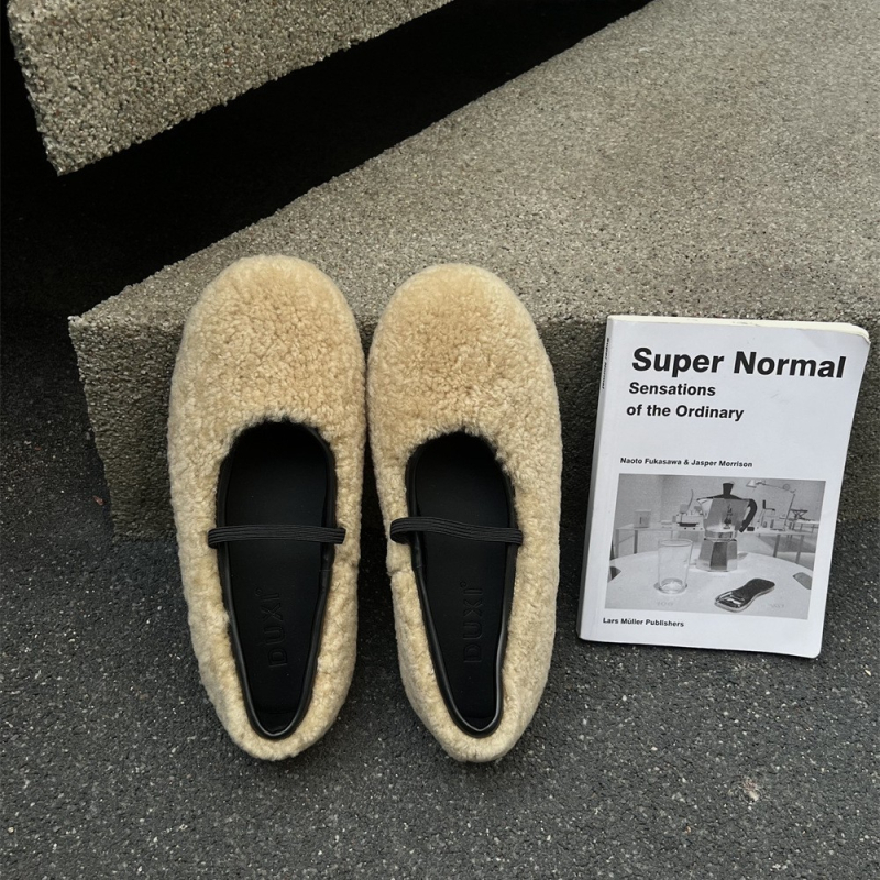 Duxi zimske plišane loafersice za žene, slip-on, zaobljeni vrh, niski potplat 1–3 cm, gumena podloga