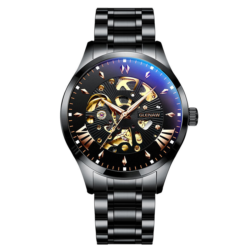 Glen muški mehanički sat, vodootpornost 30 m, kožni remen, kućište od legure, spiralna krunica