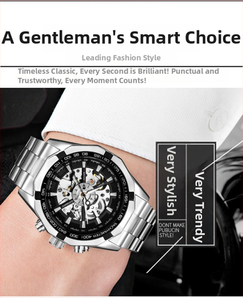 Automatski luminozni mehanički sat za muškarce, kućište i narukvica od nehrđajućeg čelika, automatsko kretanje, vodootpornost 30m