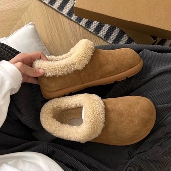 Ženske zimske slip-on tenisice sa flecom i ovčjom vunom, gumena gazna, niski gležanj