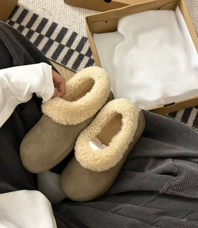 Ženske zimske slip-on tenisice sa flecom i ovčjom vunom, gumena gazna, niski gležanj