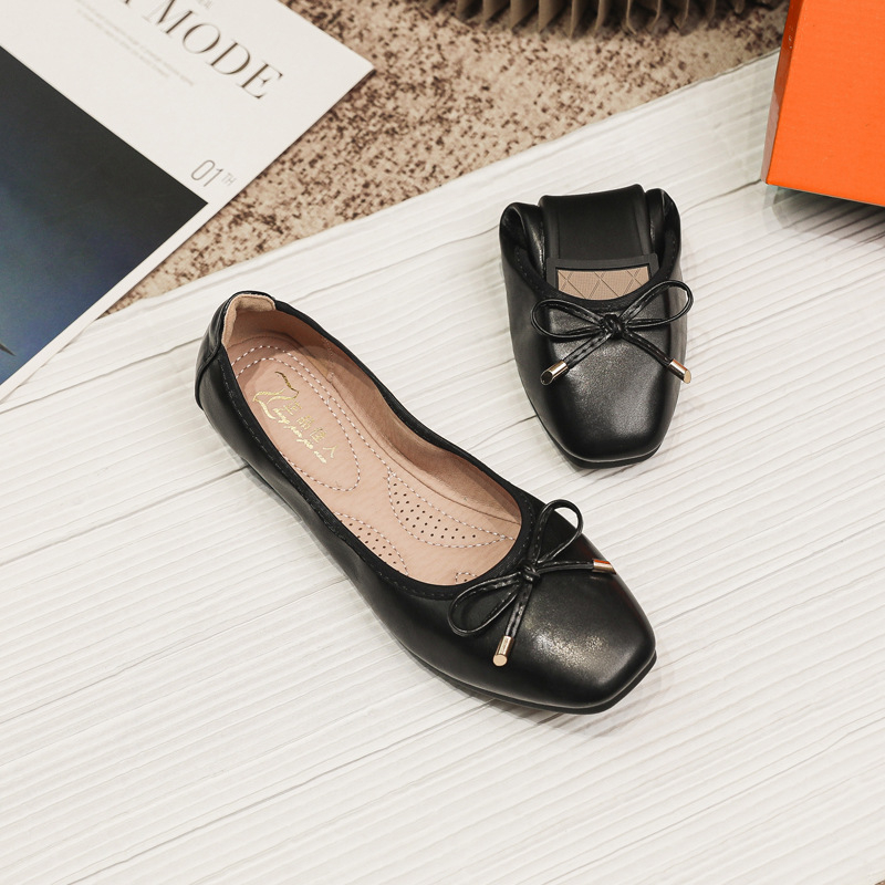 Ženske loaferice s kvadratnim vrhom i mašnicom, slip-on, gornji dio od umjetne kože, gumeni potplat