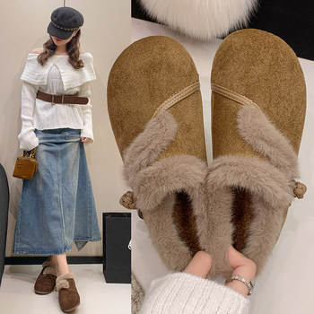 Ženske casual cipele od nubuka slip-on s umjetnom pliš unutrašnjosti, zaobljena nosnica, zatvaranje kopčom, niski potplat 1-3 cm, gumeni potplat