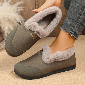 Ženske zimske platnene mokasine s plišem, gumeni potplat, niski gornji dio, okrugli vrh