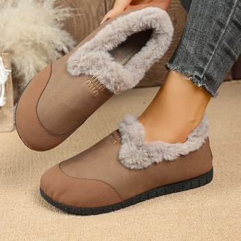 Ženske zimske platnene mokasine s plišem, gumeni potplat, niski gornji dio, okrugli vrh