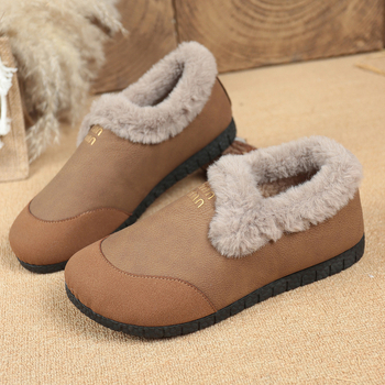 Ženske zimske platnene mokasine s plišem, gumeni potplat, niski gornji dio, okrugli vrh