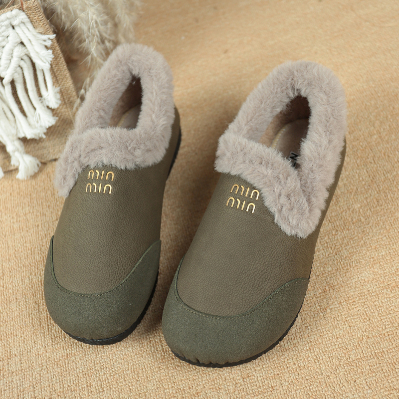 Ženske zimske platnene mokasine s plišem, gumeni potplat, niski gornji dio, okrugli vrh