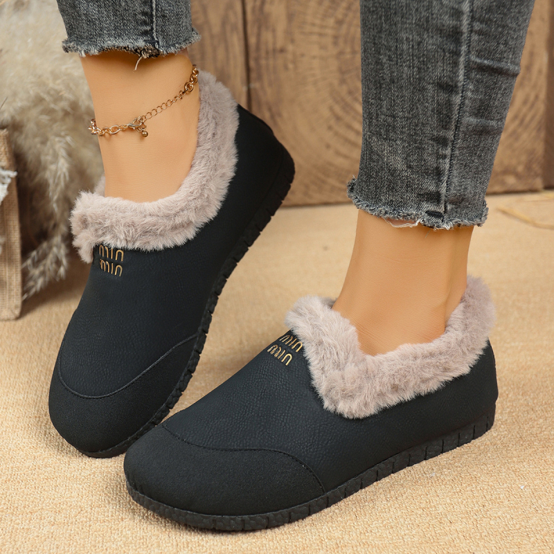 Ženske zimske platnene mokasine s plišem, gumeni potplat, niski gornji dio, okrugli vrh