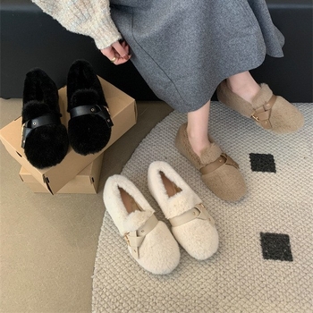 Ženske cipele u korejskom stilu za jesen-zimu, srednji pet 3–5 cm, pliš podstava, zaobljen vrh Mary Jane