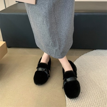 Ženske cipele u korejskom stilu za jesen-zimu, srednji pet 3–5 cm, pliš podstava, zaobljen vrh Mary Jane