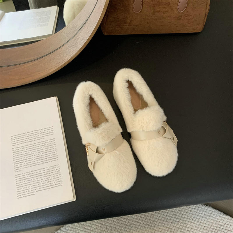 Ženske cipele u korejskom stilu za jesen-zimu, srednji pet 3–5 cm, pliš podstava, zaobljen vrh Mary Jane