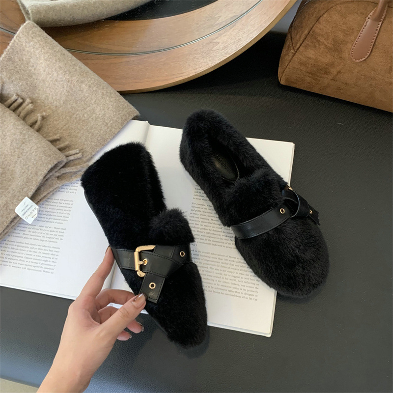 Ženske cipele u korejskom stilu za jesen-zimu, srednji pet 3–5 cm, pliš podstava, zaobljen vrh Mary Jane