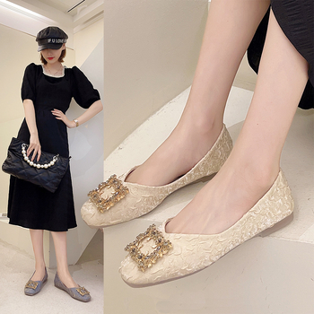 Ženske loaferice s kvadratnim vrhom, gornji dio od pamuka, gumena potplat, ulošak od umjetne kože, niski pet