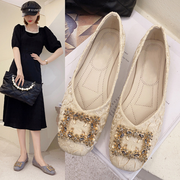 Ženske loaferice s kvadratnim vrhom, gornji dio od pamuka, gumena potplat, ulošak od umjetne kože, niski pet