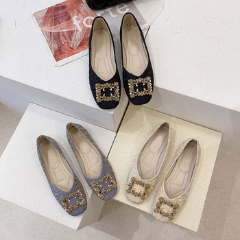 Ženske loaferice s kvadratnim vrhom, gornji dio od pamuka, gumena potplat, ulošak od umjetne kože, niski pet