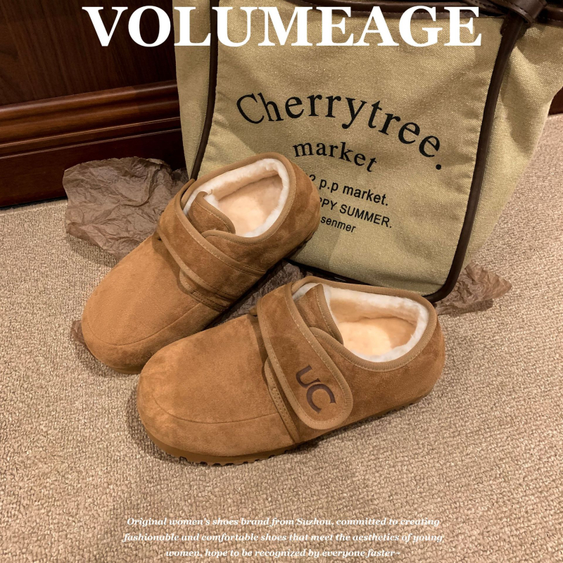 Ženske Mary Jane cipele od nubuka s umjetnom krznom podstavom, zatvarač na Velcro, gumeni potplat, niski pet 1–3 cm