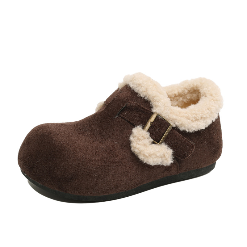 Ženski loafers s umjetnim plišem u unutrašnjosti, PU gornji dio, PVC đon, okrugli vrh, srednje visine potpetice 3-5 cm