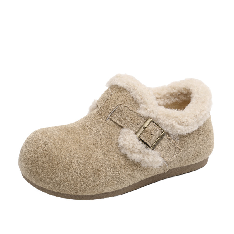 Ženski loafers s umjetnim plišem u unutrašnjosti, PU gornji dio, PVC đon, okrugli vrh, srednje visine potpetice 3-5 cm