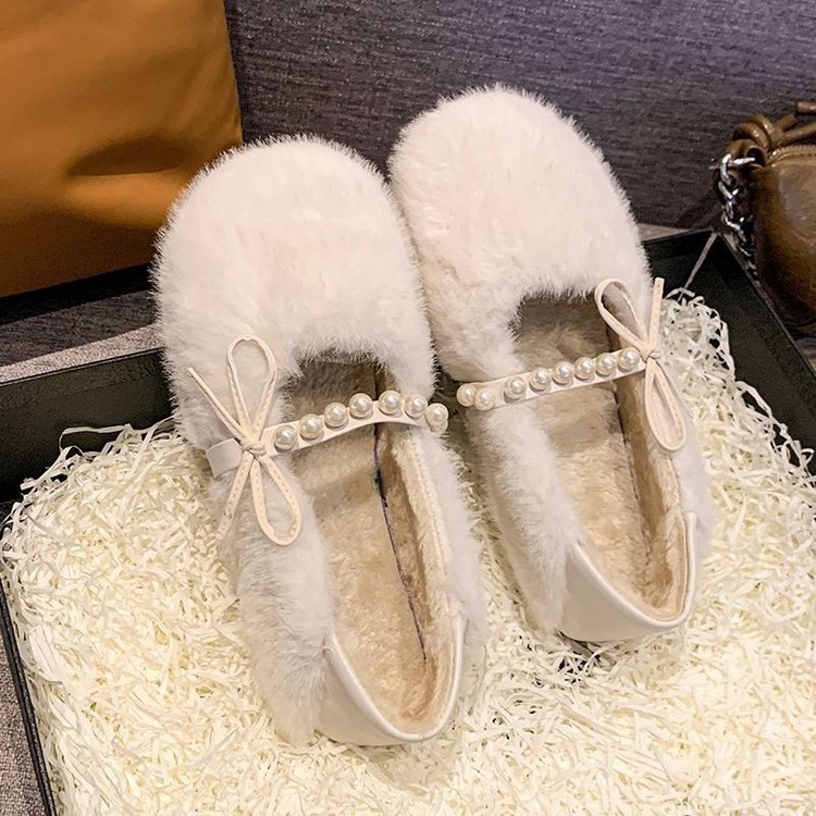 Ženske mokasine od velura s umjetnom vunom, slip-on, niski gornji dio, gumena potplat