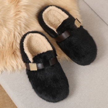 Ženske slip-on loafers s pamukom na gornjoj stranici, umjetna kratka krzna unutar, debela gumena potplat, niski potpetica 1–3 cm