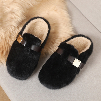 Ženske slip-on loafers s pamukom na gornjoj stranici, umjetna kratka krzna unutar, debela gumena potplat, niski potpetica 1–3 cm