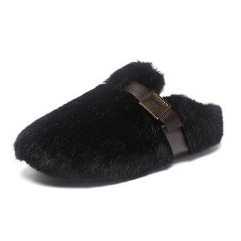 Ženske slip-on loafers s pamukom na gornjoj stranici, umjetna kratka krzna unutar, debela gumena potplat, niski potpetica 1–3 cm