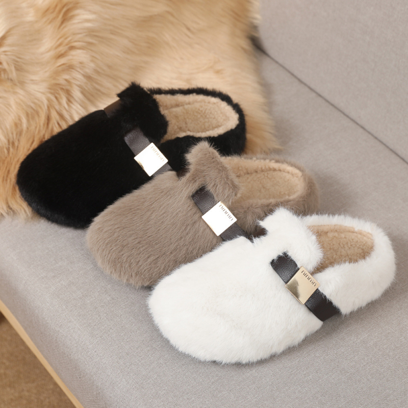 Ženske slip-on loafers s pamukom na gornjoj stranici, umjetna kratka krzna unutar, debela gumena potplat, niski potpetica 1–3 cm