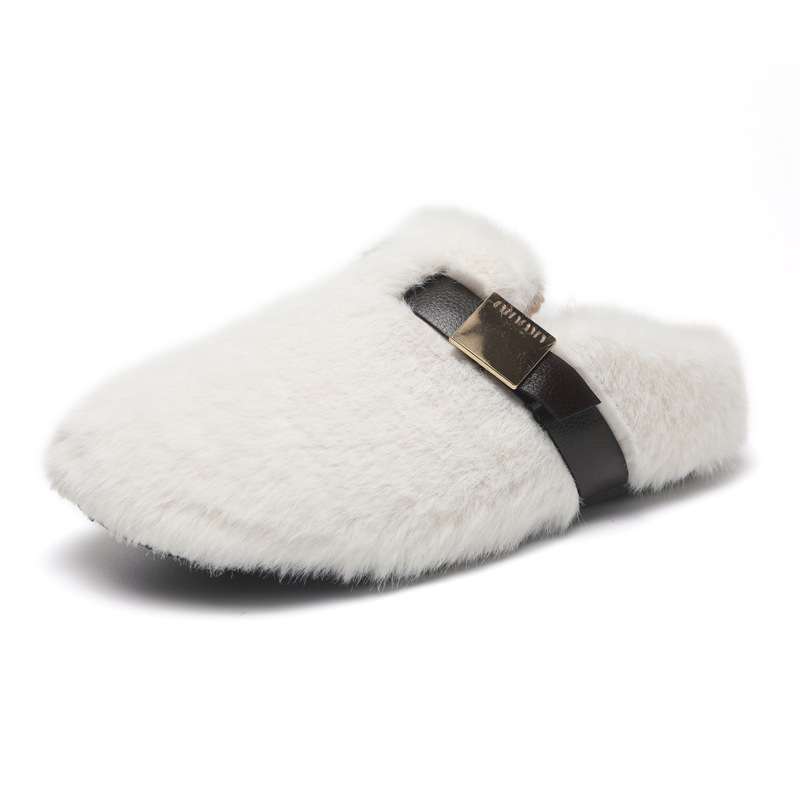 Ženske slip-on loafers s pamukom na gornjoj stranici, umjetna kratka krzna unutar, debela gumena potplat, niski potpetica 1–3 cm