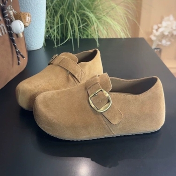 Ženske loaferice s debelim potplatom, retro stil, velur gornji dio, niski izrez, zatvaranje slip-on s jednom kopčom, PU ulošak, potplat od kompozita
