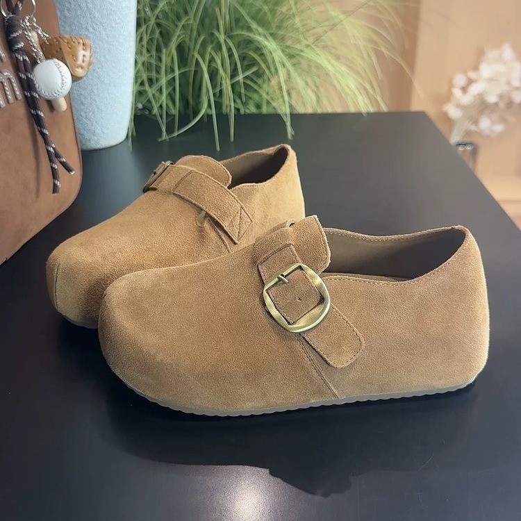 Ženske loaferice s debelim potplatom, retro stil, velur gornji dio, niski izrez, zatvaranje slip-on s jednom kopčom, PU ulošak, potplat od kompozita