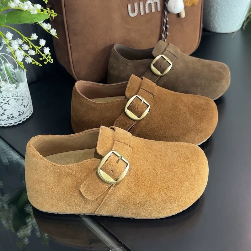 Ženske loaferice s debelim potplatom, retro stil, velur gornji dio, niski izrez, zatvaranje slip-on s jednom kopčom, PU ulošak, potplat od kompozita