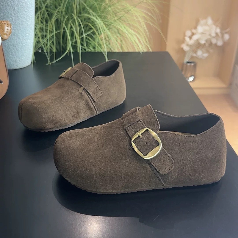Ženske loaferice s debelim potplatom, retro stil, velur gornji dio, niski izrez, zatvaranje slip-on s jednom kopčom, PU ulošak, potplat od kompozita