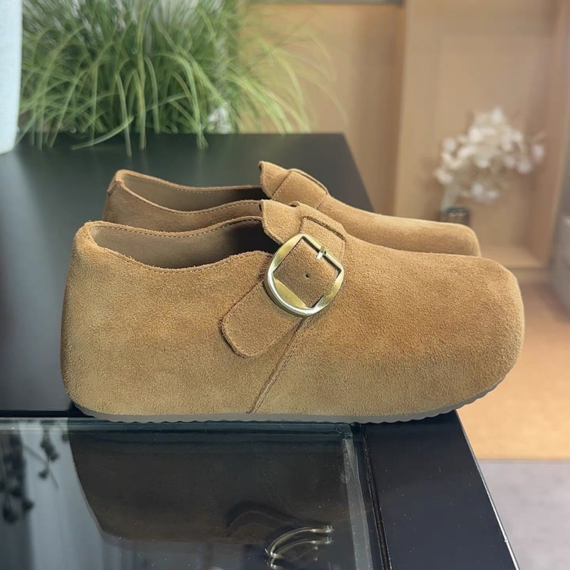 Ženske loaferice s debelim potplatom, retro stil, velur gornji dio, niski izrez, zatvaranje slip-on s jednom kopčom, PU ulošak, potplat od kompozita