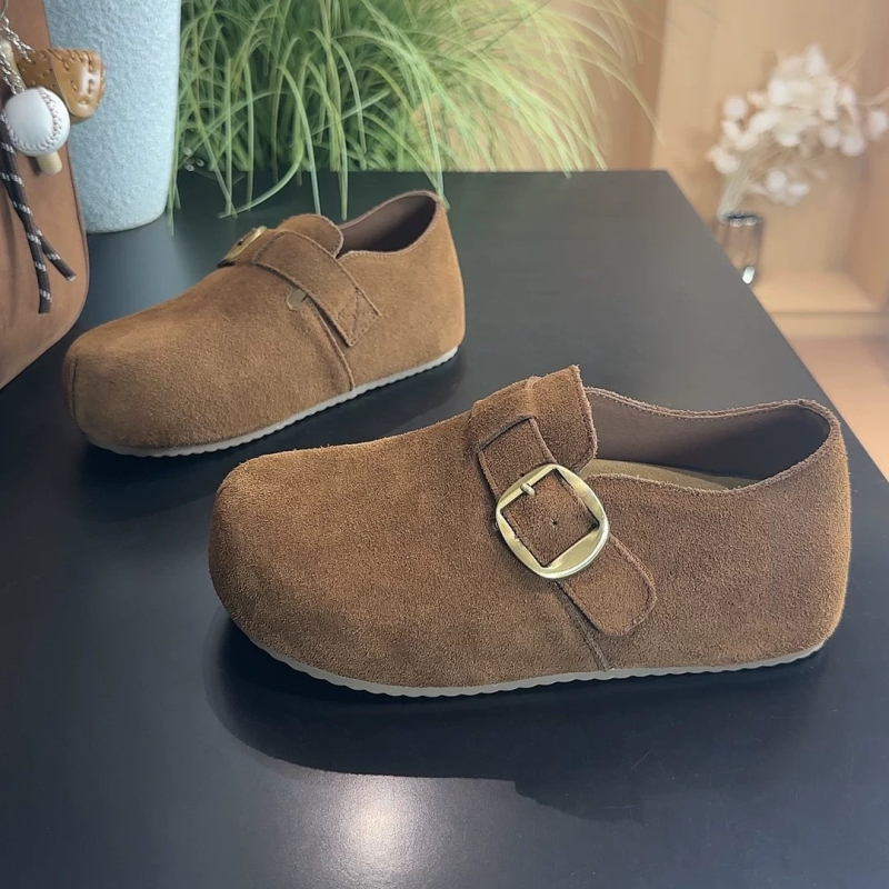 Ženske loaferice s debelim potplatom, retro stil, velur gornji dio, niski izrez, zatvaranje slip-on s jednom kopčom, PU ulošak, potplat od kompozita